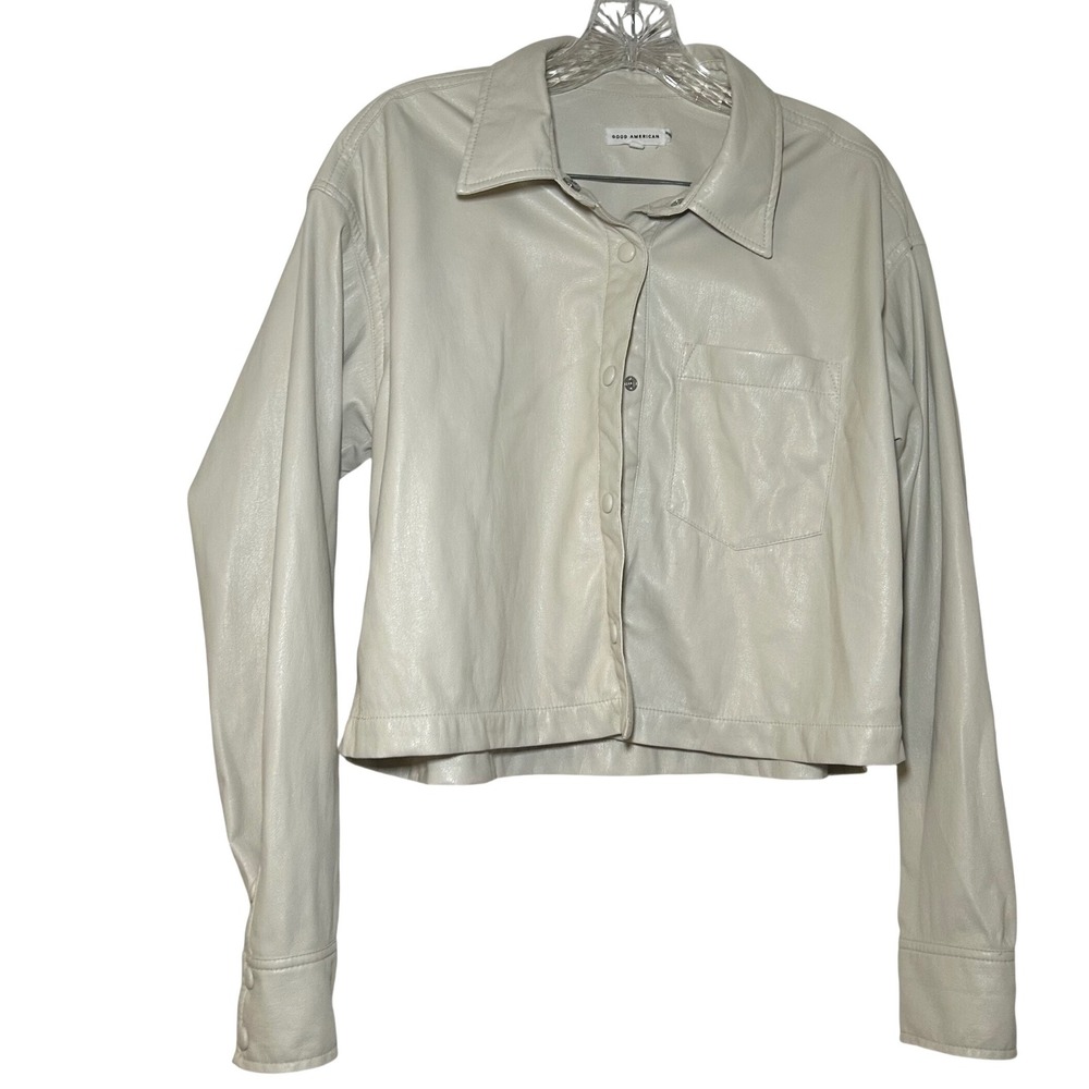 Good American Faux Leather Crop Shirt Jacket Bone White Size 2 M going out